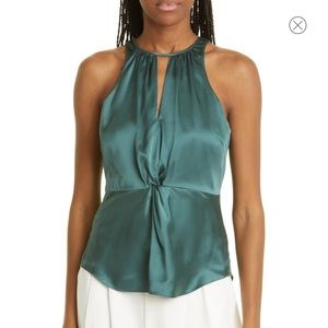 CINQ À SEPT Amari Twist Front Cutout Silk Top